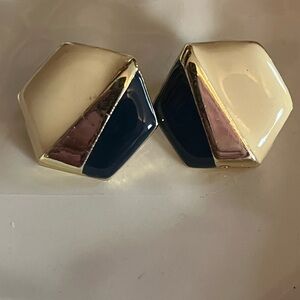 Lot of vintage earrings 3 pairs, 2 Gold and Navy, one red and silver pairs.